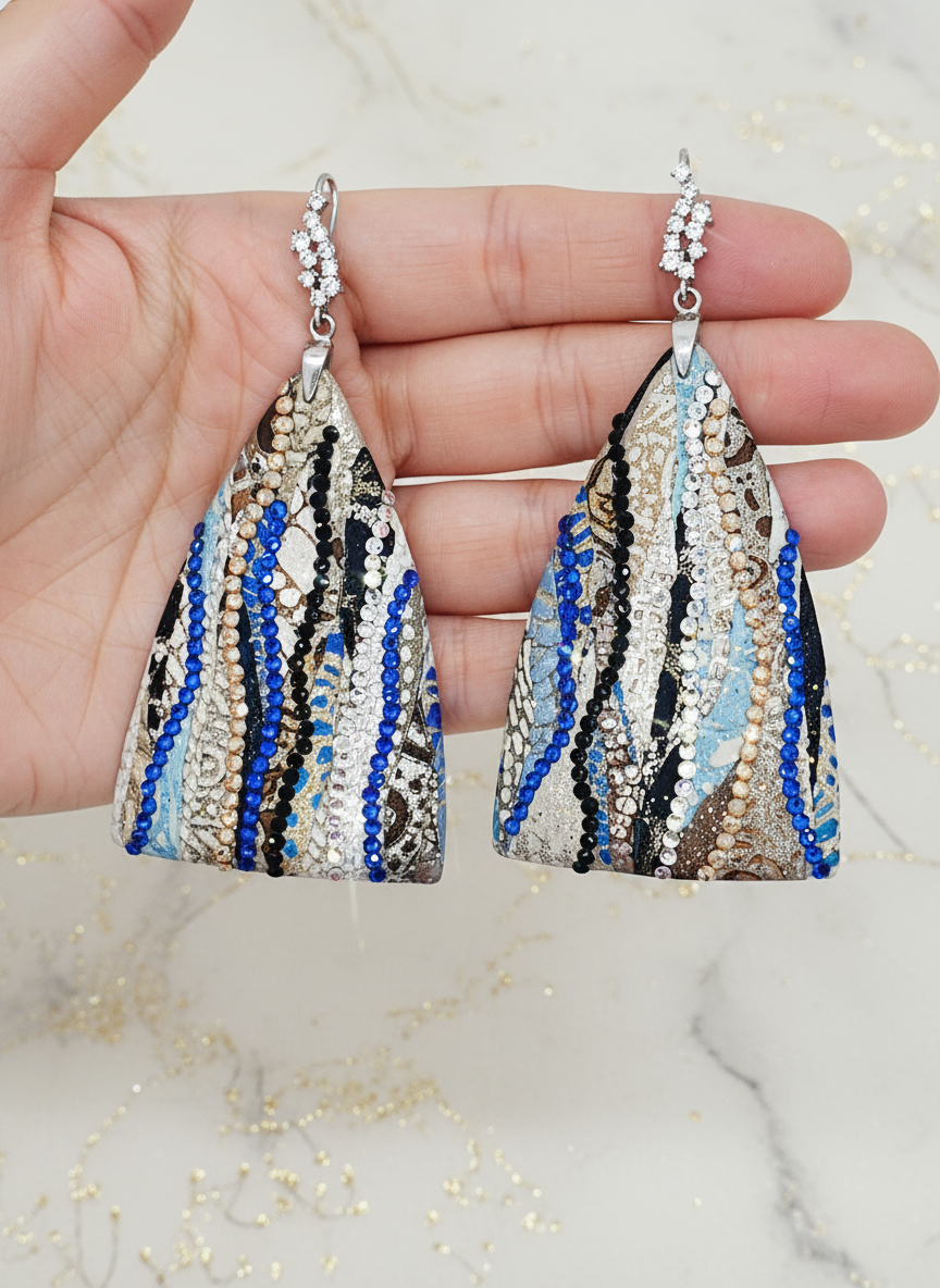 orecchini lusso pendenti artigianali cristalli blu oro MILENA SCARCELLA ecletticart