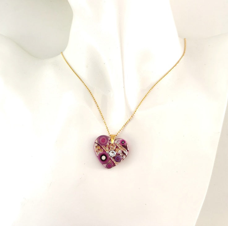 Klimt He-Art (midi) - Collana con pendente a cuore, montatura in argento placcato oro 24 kt