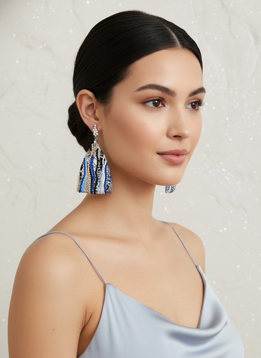 orecchini lusso pendenti artigianali cristalli blu oro MILENA SCARCELLA ecletticart