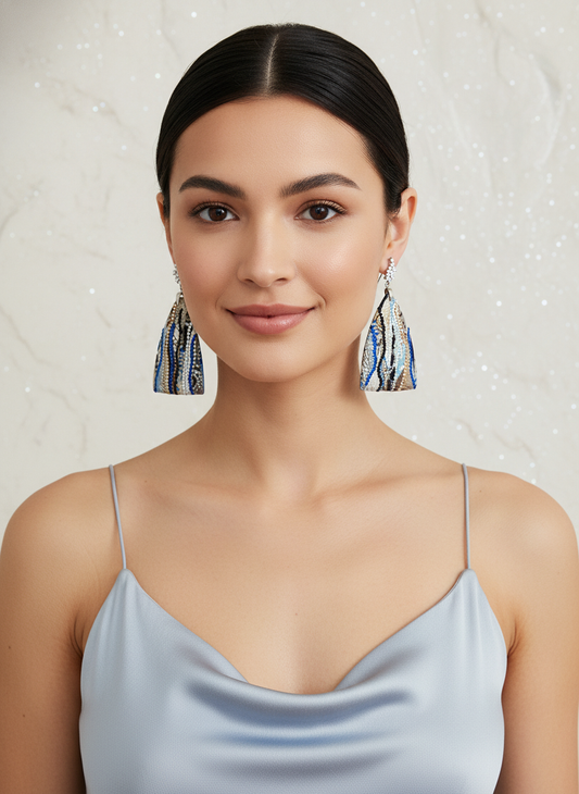 orecchini lusso pendenti artigianali cristalli blu oro MILENA SCARCELLA eletticart