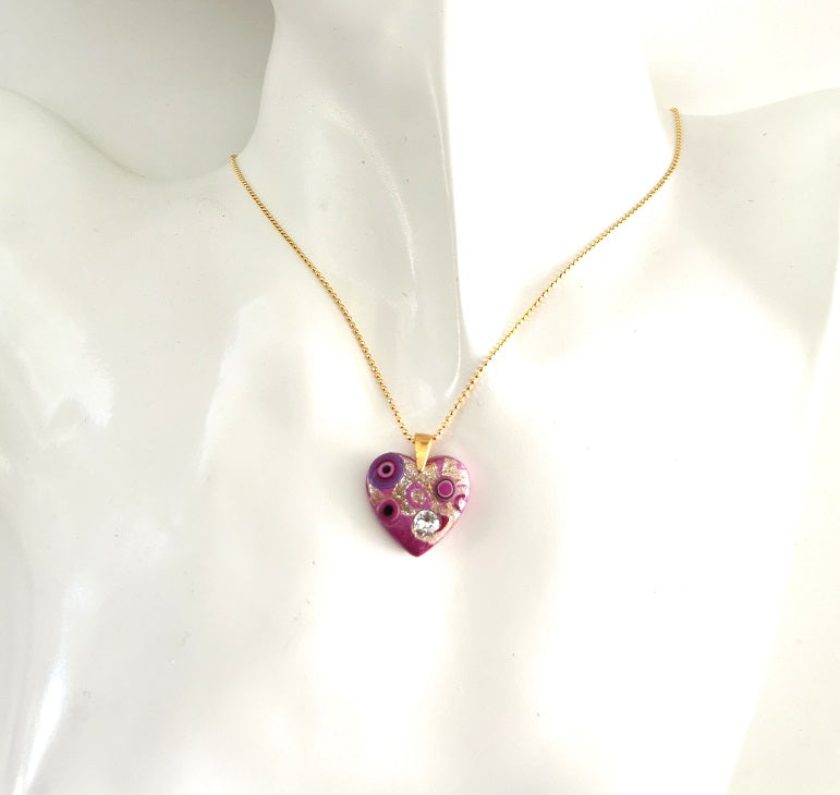 Klimt He-Art (mini) - Collana con pendente a cuore, montatura in argento placcato oro 24 kt